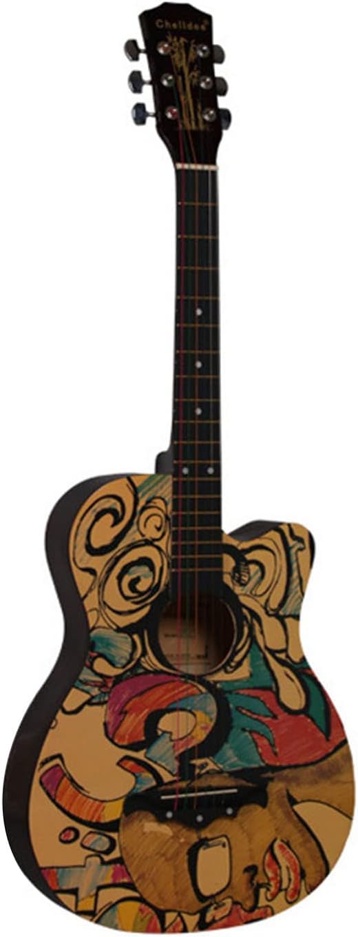 Restokki Wooden Graffiti Pattern 38in Acoustic Guitar for Beginner Music Lovers