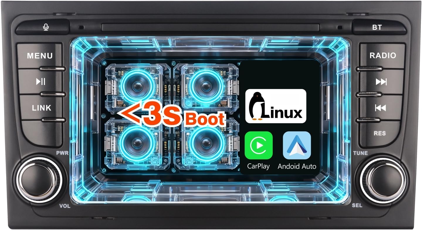 Wireless CarPlay Android Auto Car Stereo,Linux System AM/FM/RDS BT 5.0 Radio with Touch Screen Physical Volume Knob Fast Boot Plug and Play Car Receiver for Audi A4 S4 RS4 2003-2012,SEAT EXEO 09-12