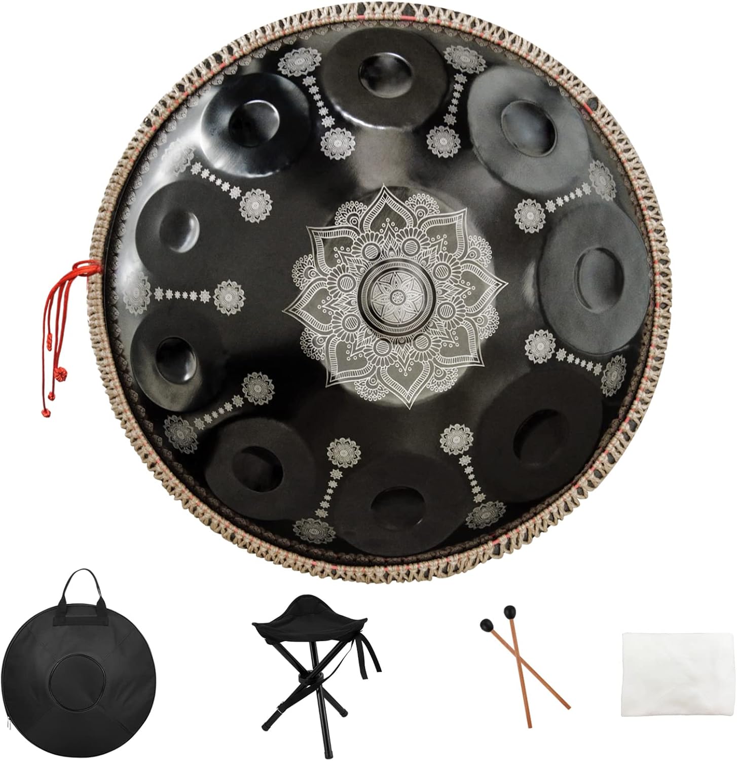 22 Inches 10 Notes D Minor 432HZ Adult's Steel Handpan Drum Instrument,Black