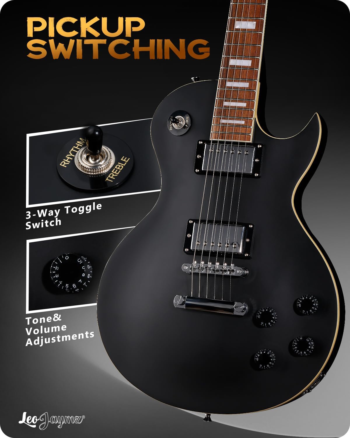 Leo Jaymz SC Series Electric Guitar – Mahogany Body, Laurel Fingerboard, Dual Humbuckers, Stainless Steel Frets, Tune-O-Matic Bridge, C Neck, 18:1 Tuners (Matt Black)