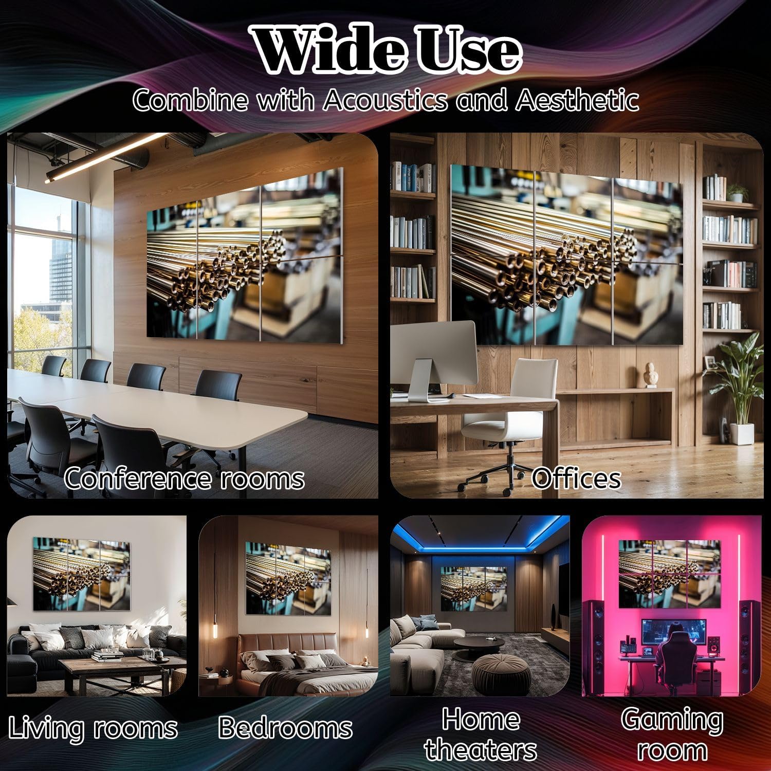 6 Pack Art Acoustic Panels Mechanical industry Sound Absorbing Panel 48