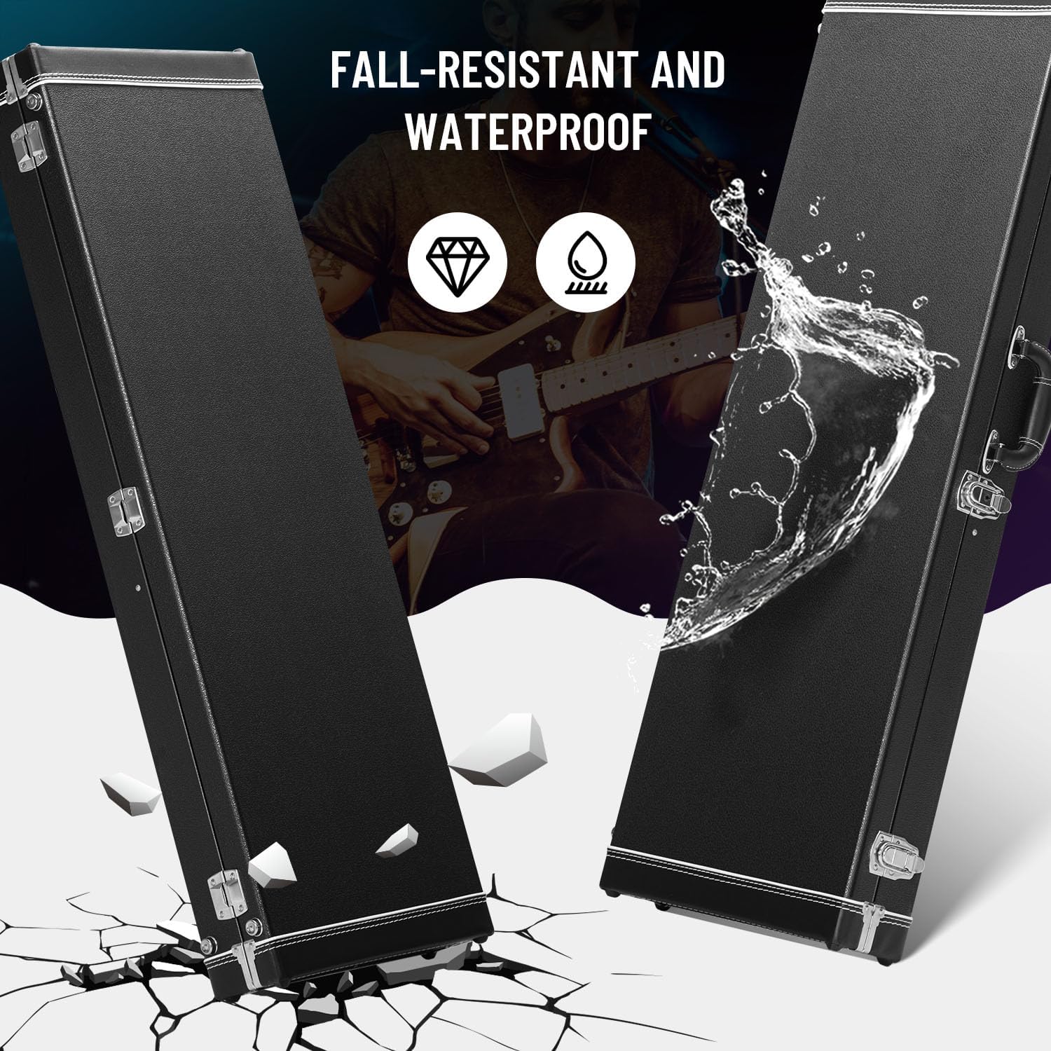 CAHAYA Electric Guitar Case: Hardshell Guitar Gig Case with 0.98inch Thick Padding Only for ST Electric Guitars Electric Hard Case with 2 Keys and Thick Padded Comfortable Handle Black CY0342