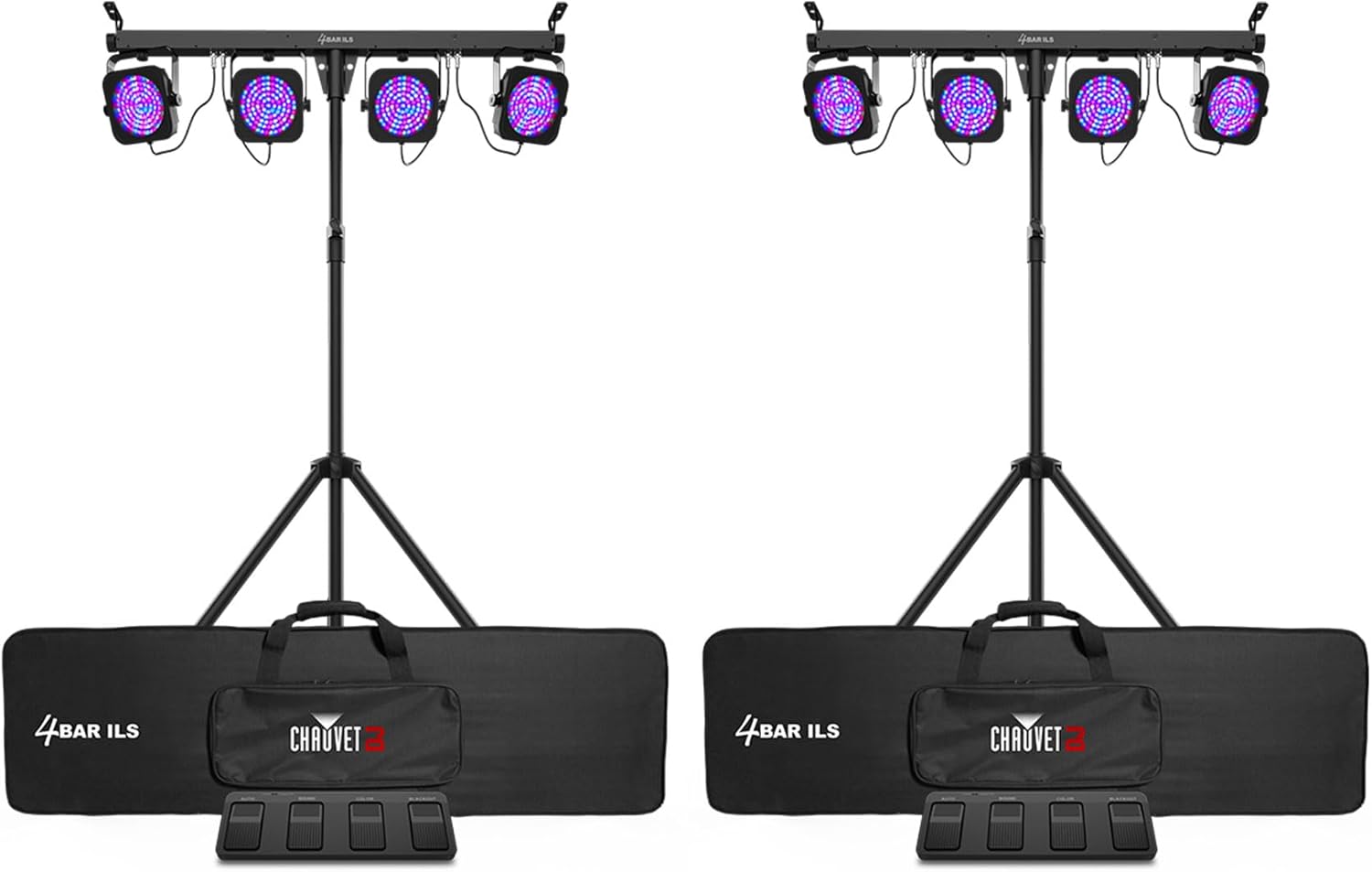 Audiosavings Bundle: (2) Chauvet DJ 4BAR ILS Wash Lighting System w/(4) Par Lights+Tripod+Footswitch+Bag