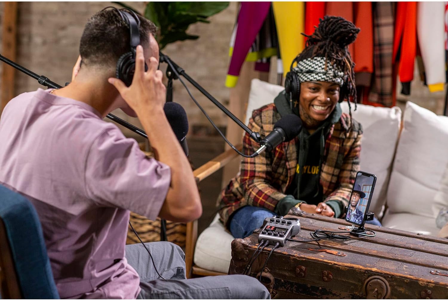 Zoom PodTrak P4 Portable Podcast Recorder with 3x Rode Podmic Dynamic Podcast Microphone and Essential Podcast Accessories