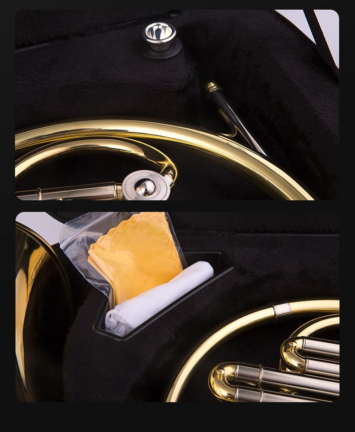 Brass French Horn F-key Four-key Single And Double Beginner Professional Examination Band Performance Level Effortless And Easy To Play(Double)