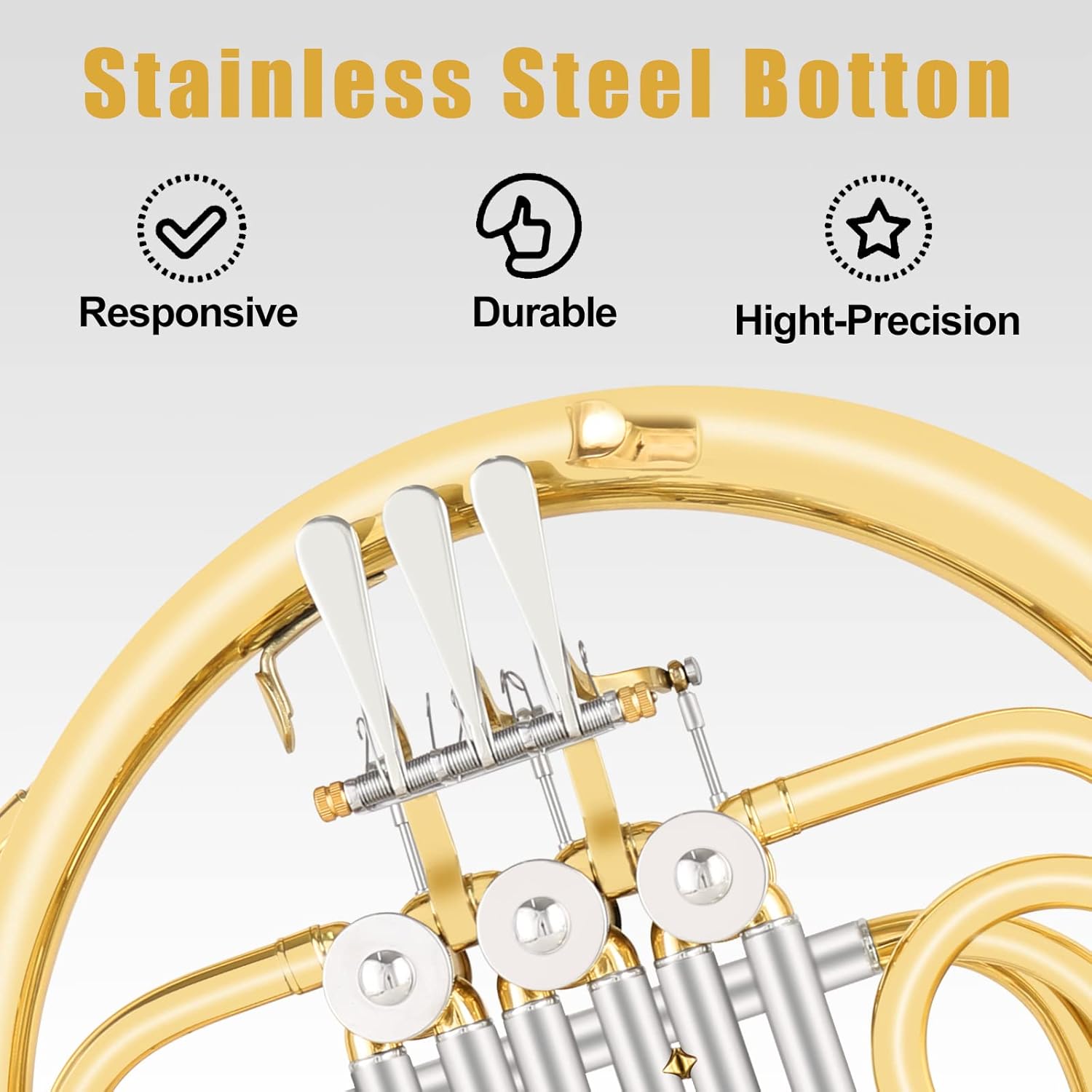 ROWELL Single French Horn 3 Keys Gold Lacquer F Horn with Case, Mouthpiece, Gloves and Polishing Cloth