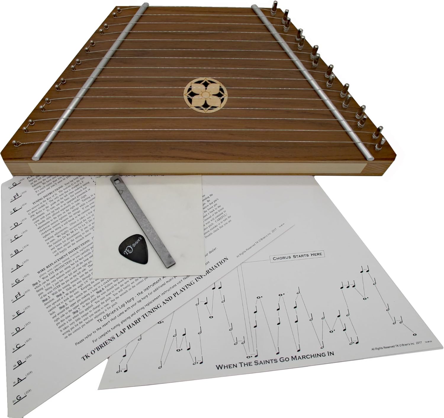 TK O'Brien's Walnut Lap Harp with Dogwood Flower