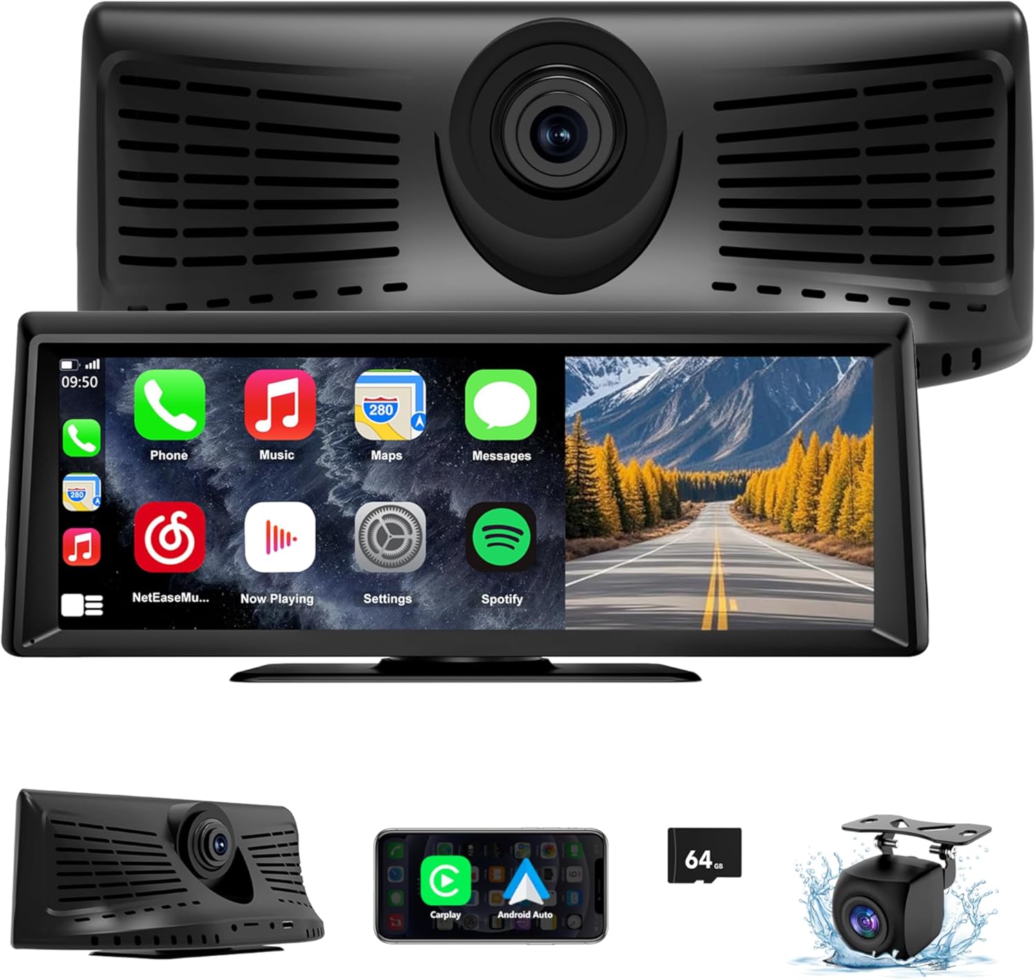 Wireless CarPlay Screen with 2K Dash Cam, 8.1