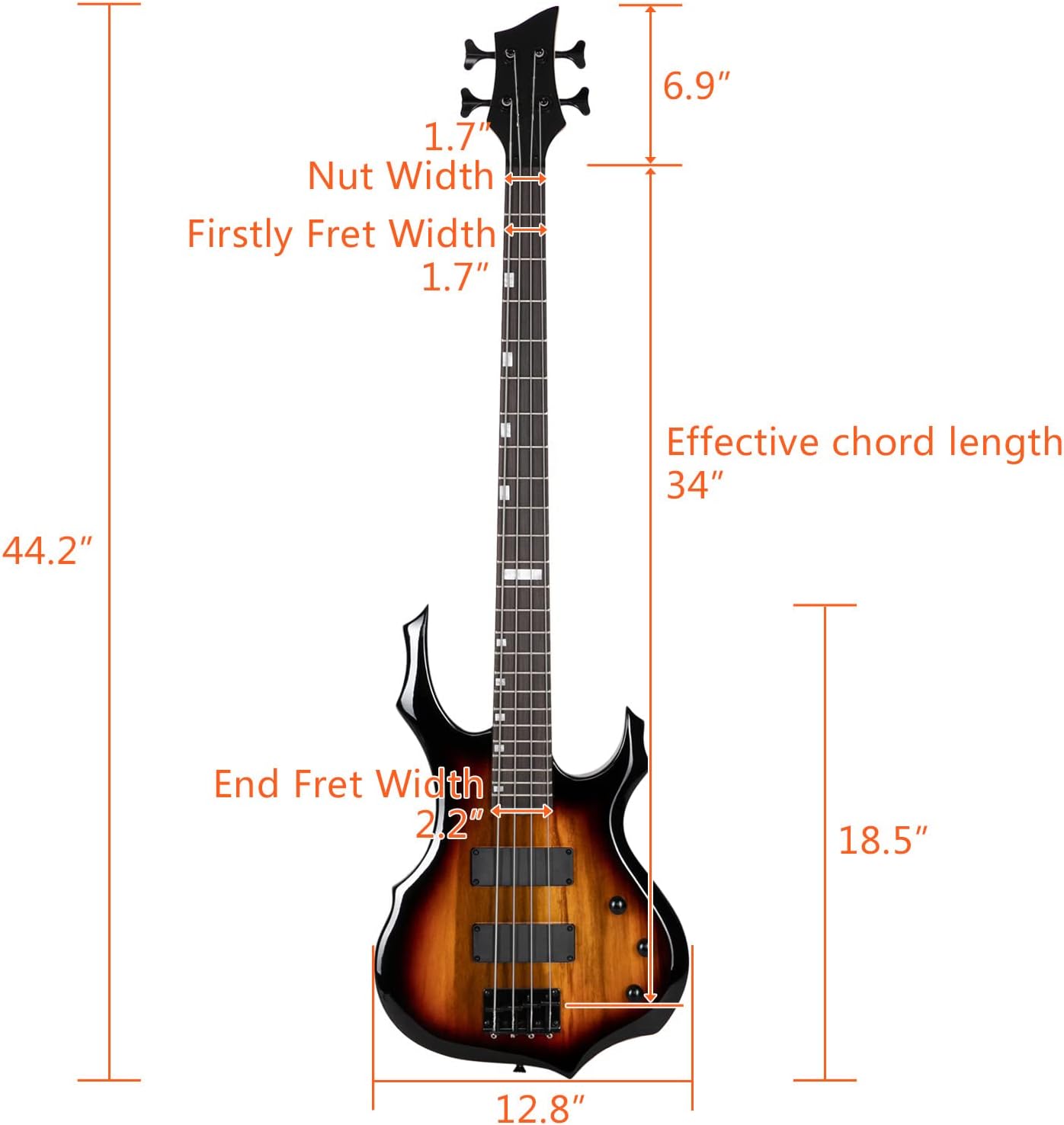 Ktaxon Electric Bass Guitar Full Size Flame Design Bass Set with 20 Watt Amplifier, Portable Bass Bag, Superior Amp Wire, Adjustable Guitar Strap, Plectrum, Wrench Tool(Sunset)