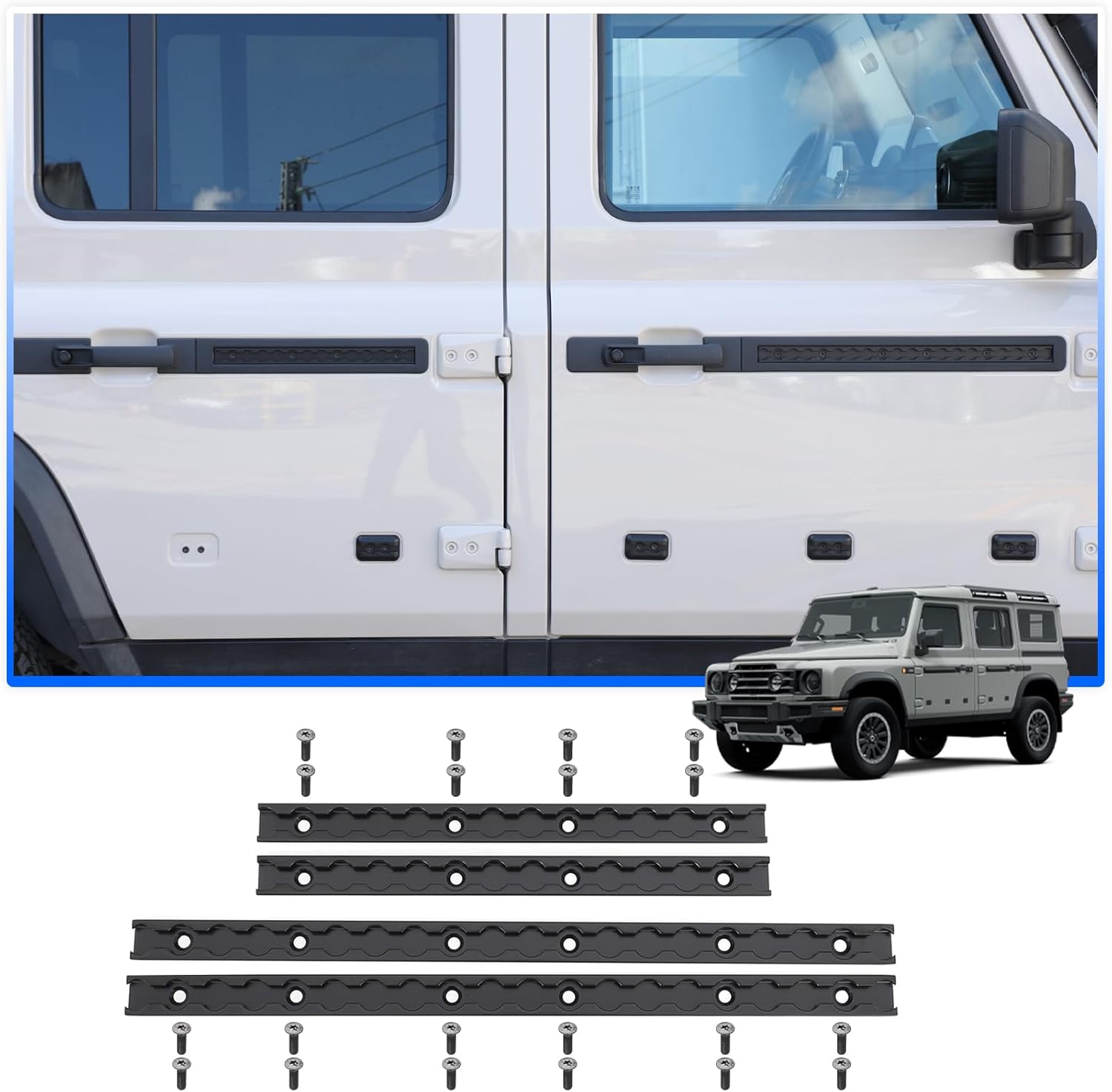 Exterior Utility Belt Rail for INEOS Grenadier 2020-2025 Accessories, Car Body Expansion Slot Rails Utility Belt, Front/Rear Row Door Panel L-Track Rails Rack Shelves, Aluminum Alloy (Black)