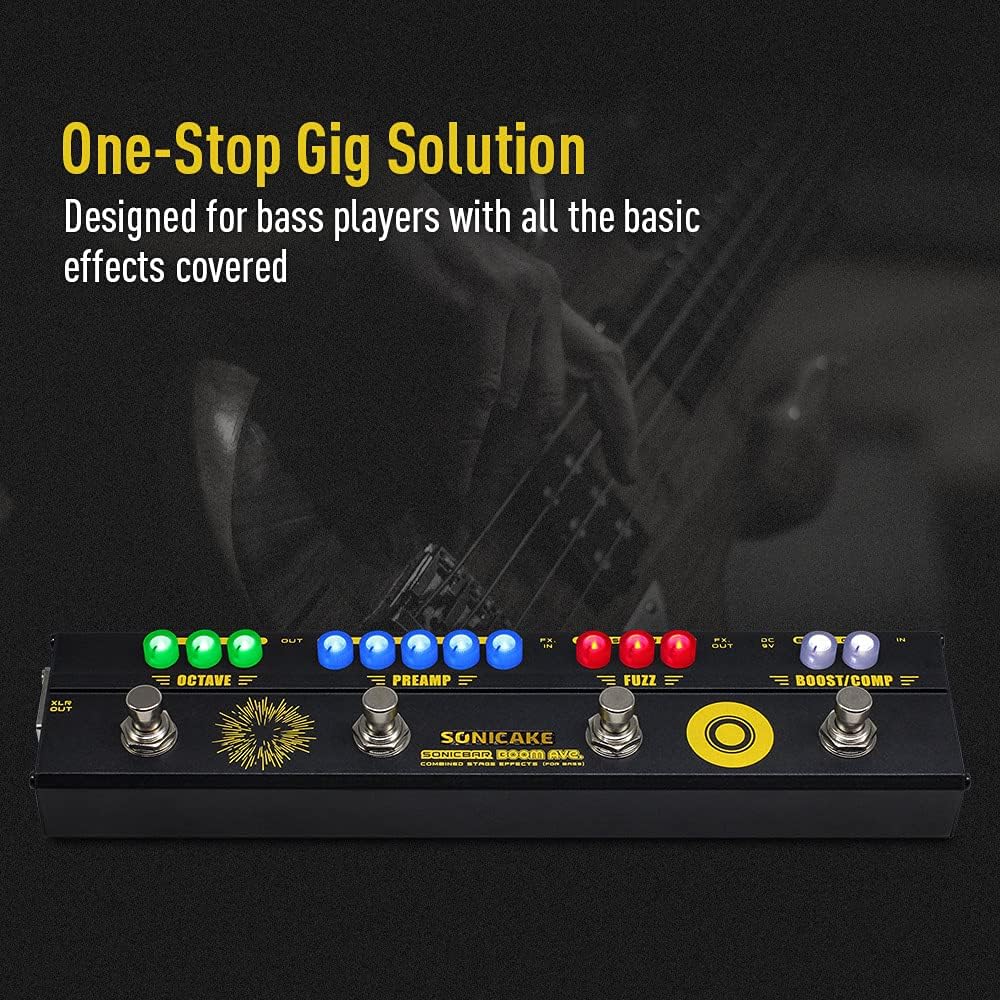 SONICAKE Bass Effects Pedals Multieffect Preamp Compressor Boost Fuzz Octave Multi Effects Pedal Boom Ave With FX Loop