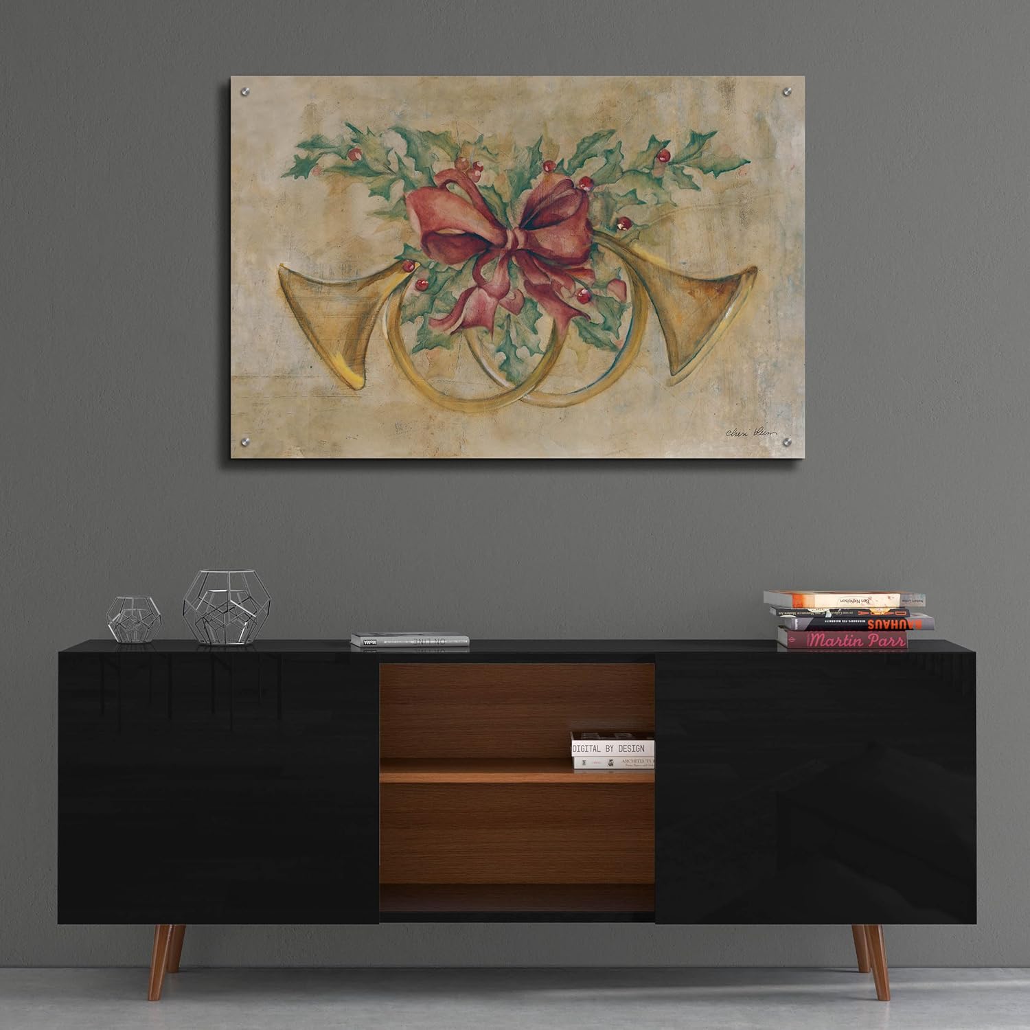 Epic Art 'Holiday French Horns' by Cheri Blum Acrylic Glass Wall Art, 36
