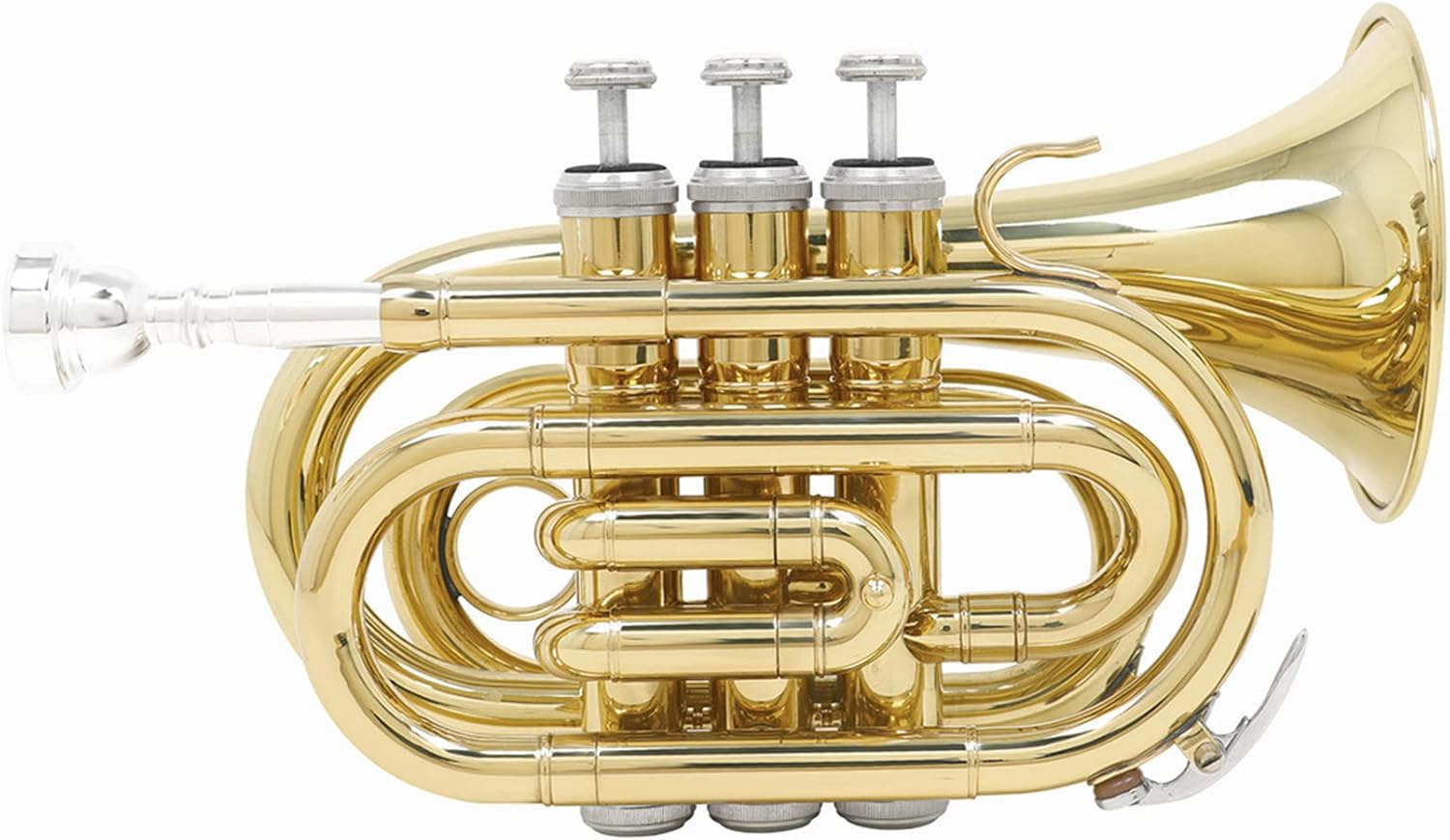 Professional B Flat Pocket Trumpet Pocket Cornet Woodwind Instrument Full Kit, Mini Trumpet, Finish Lacquer Musical Instrument in B Flat Pocket for Beginner/Students/Performance, Clear Sound