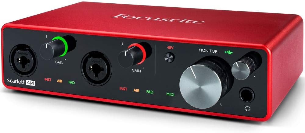 Focusrite Scarlett 4i4 USB Audio/MIDI Interface (3rd Gen) Bundle with Studio Monitor Headphone & 4x XLR-XLR Cable