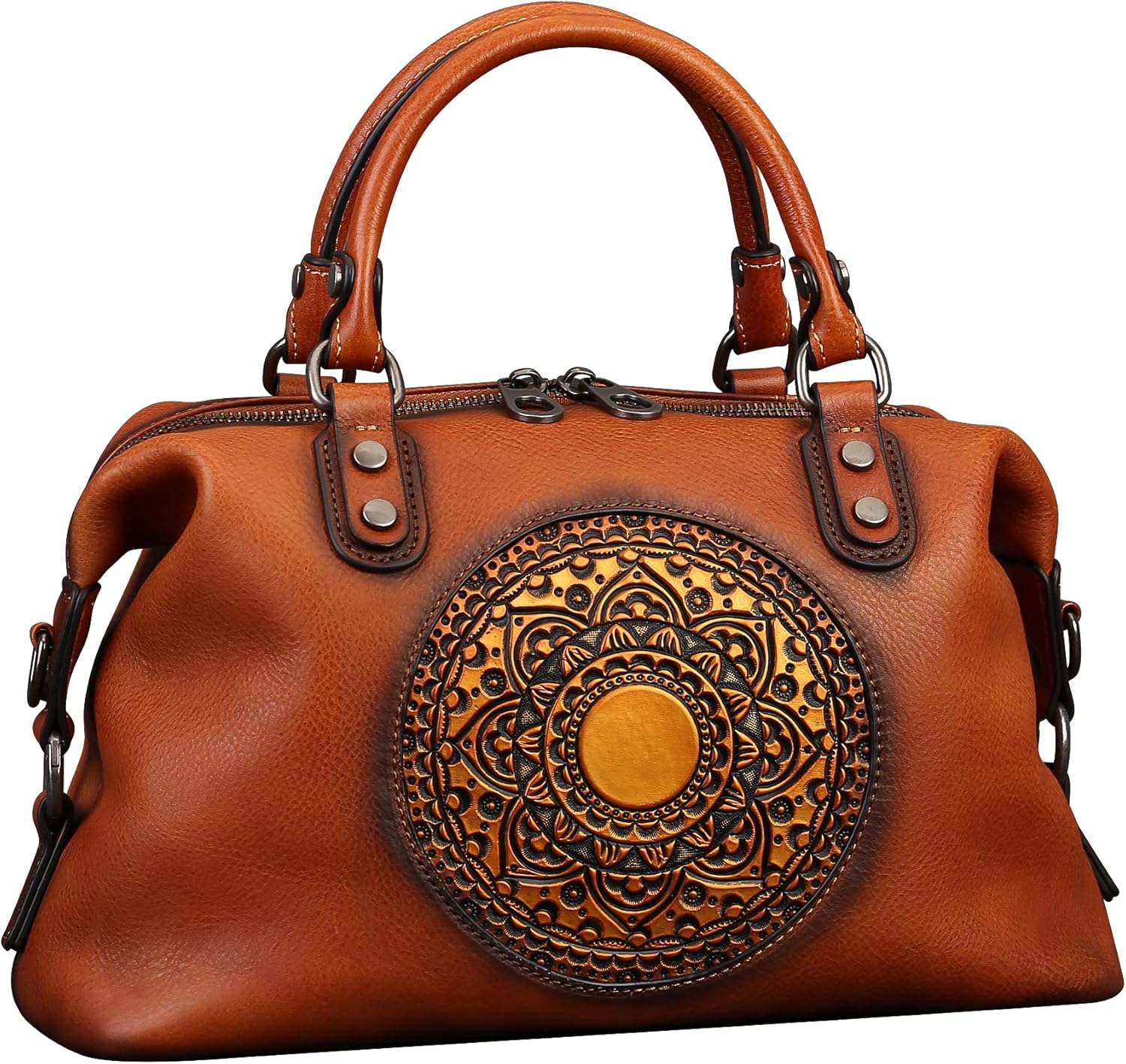 Leather Handbag for Women, Genuine Leather Purses Retro Mandela Crossbody Handbag Tote Bag