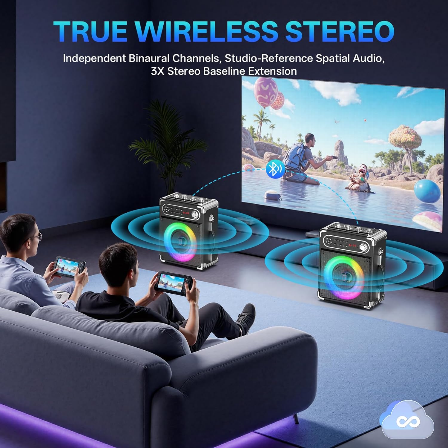 JYX Karaoke Machine, 2 Wireless Microphones, Portable Bluetooth 5.3 PA Speaker with Disco Lights, Smart TV Compatible, Upgraded Subwoofer, Bass Boost & Echo, TF/USB/AUX/FM, Home & Outdoor Party