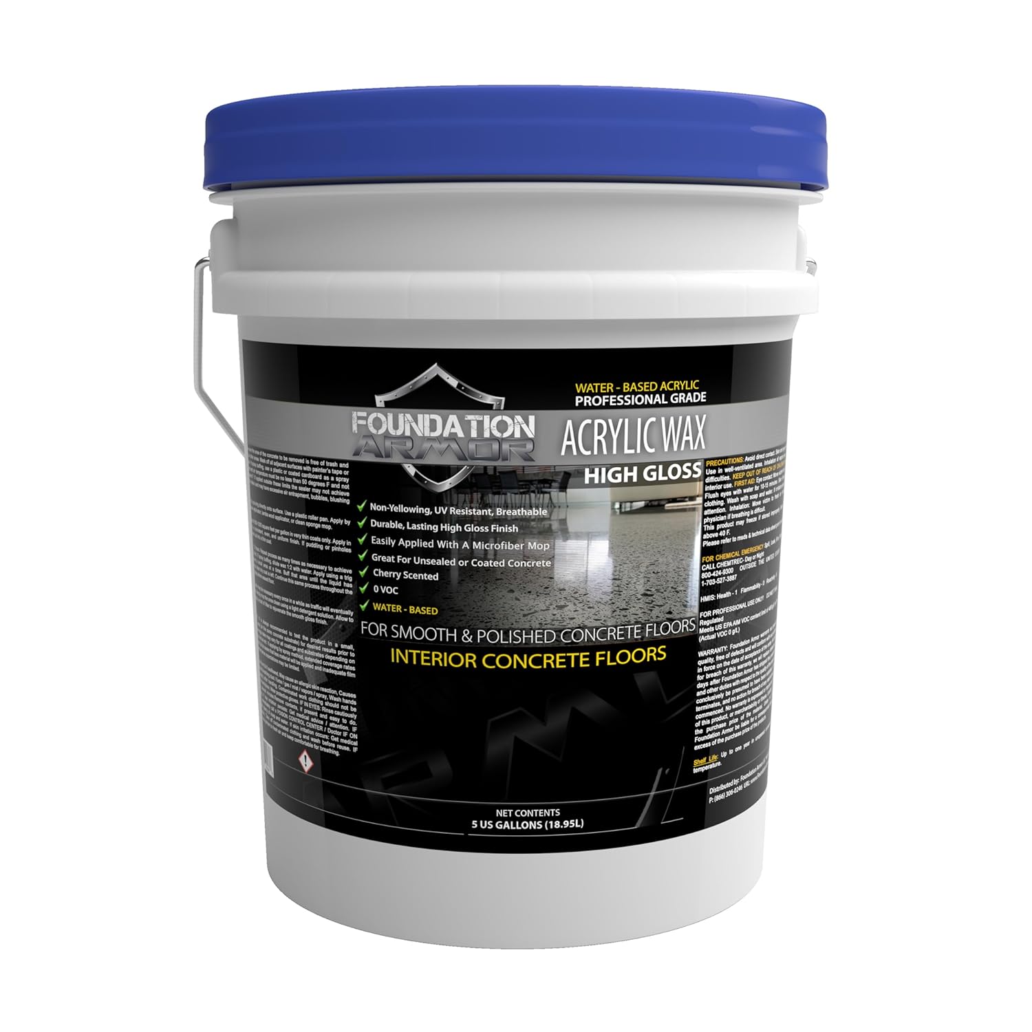 Armor High Gloss Concrete Floor Wax - Professional Grade, Durable, Water-Based - 5 Gallon