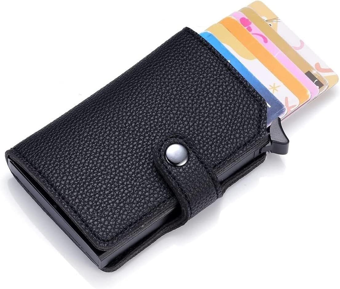 Anti-Theft Aluminum Metal Card Wallet, Minimalist Business Credit Card Case for Men & Women - Black