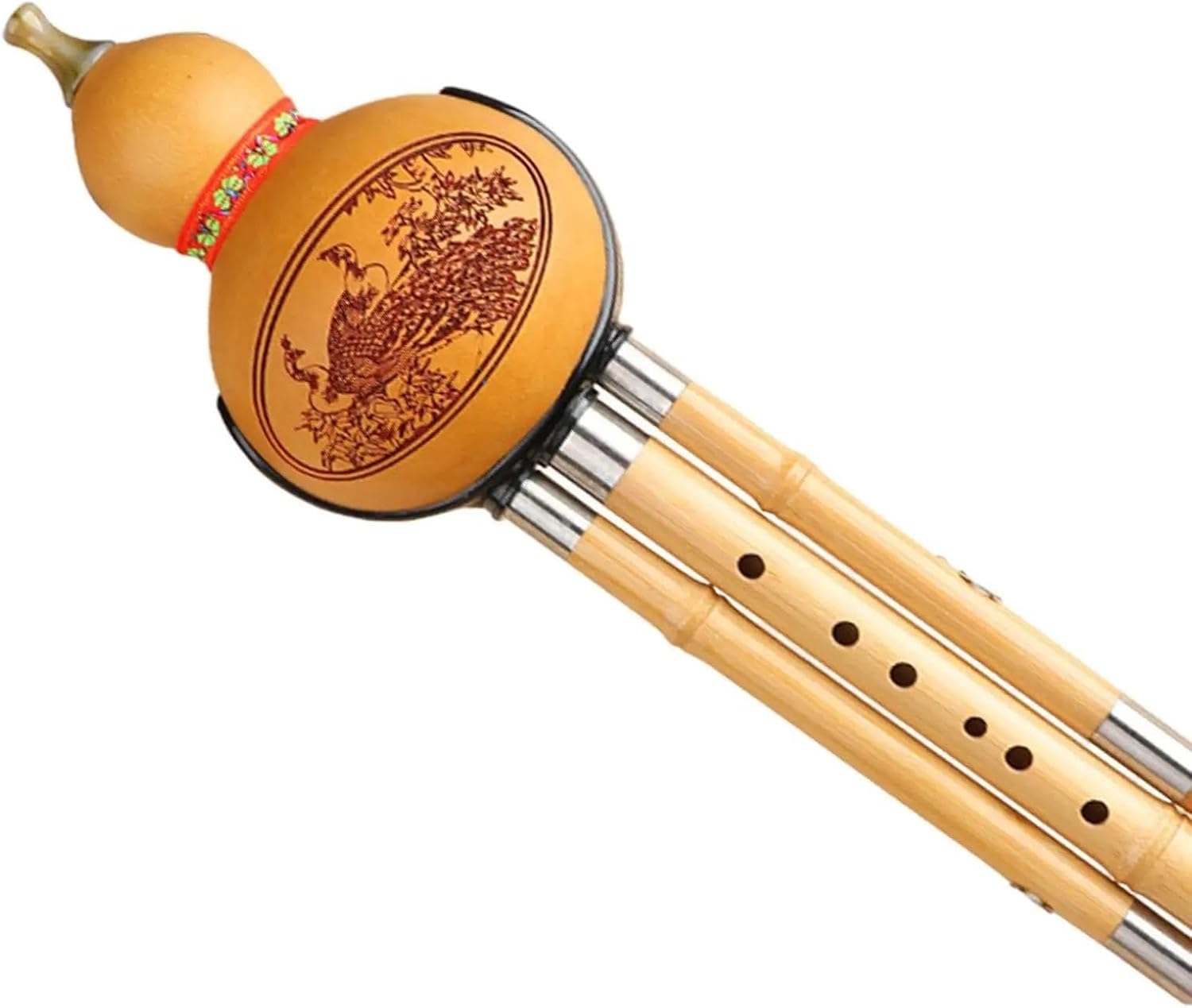 Hulusi Flute Hulusi Flute Traditional Woodwind Professional Bamboo Gourd Cucurbit Flute Wind Instrument(C key)