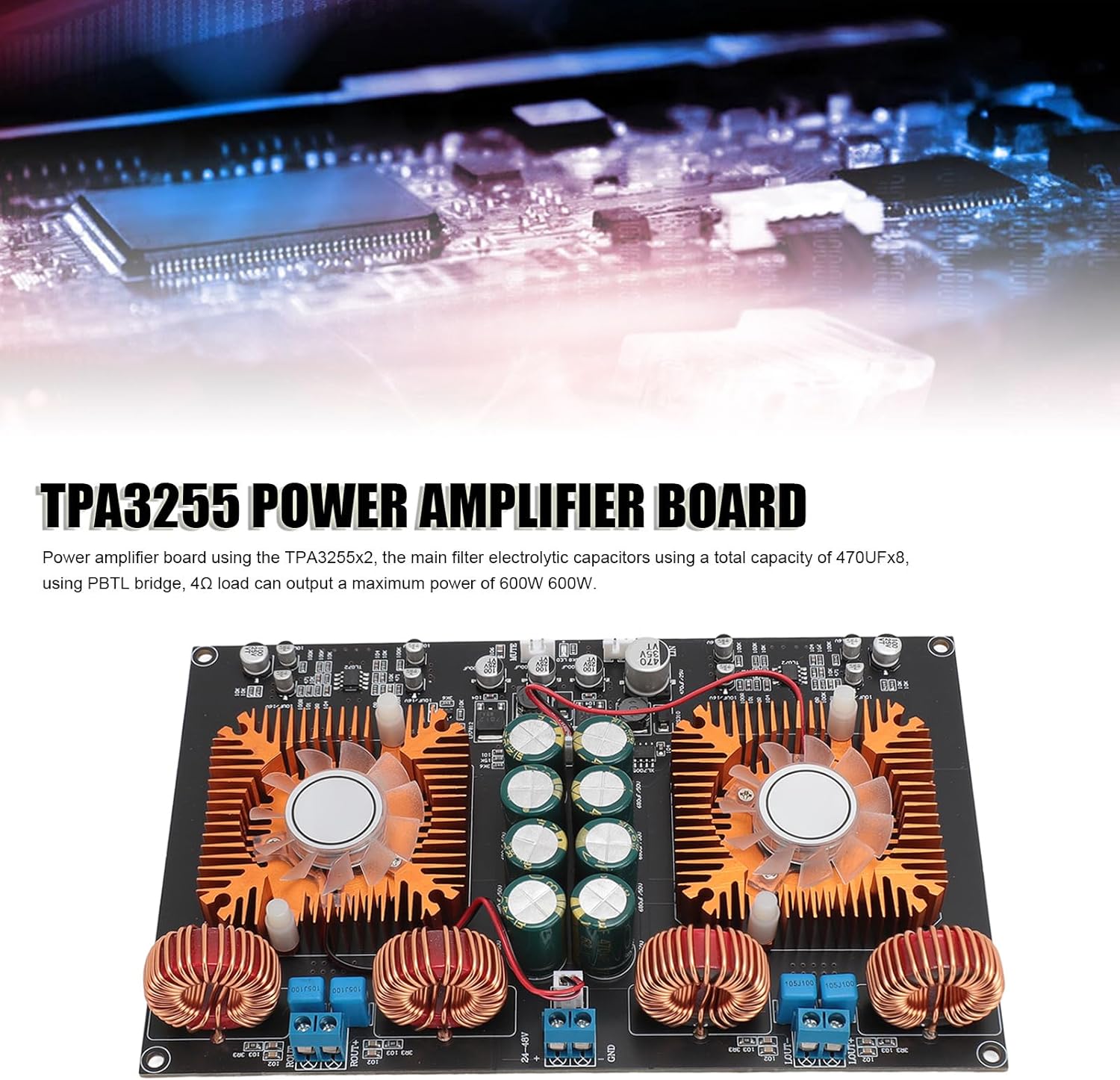 TPA3255 Amplifier Board, Class D Dual Core 600W Stereo, Efficiency Amp Module for Home Theater with Clear Sound Output