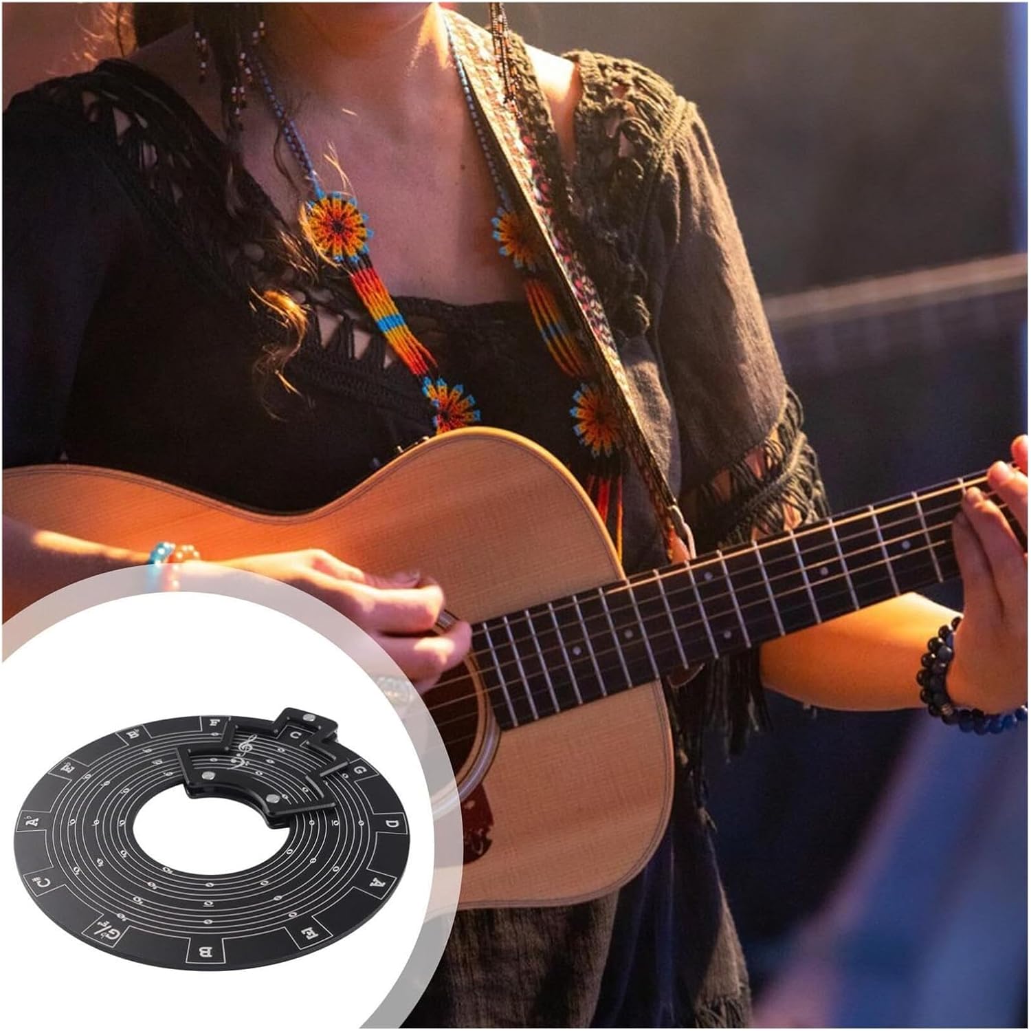 Wooden Melody Chord Tool (Round Music Theory Wheel for Notes, Chords & Key Signatures)