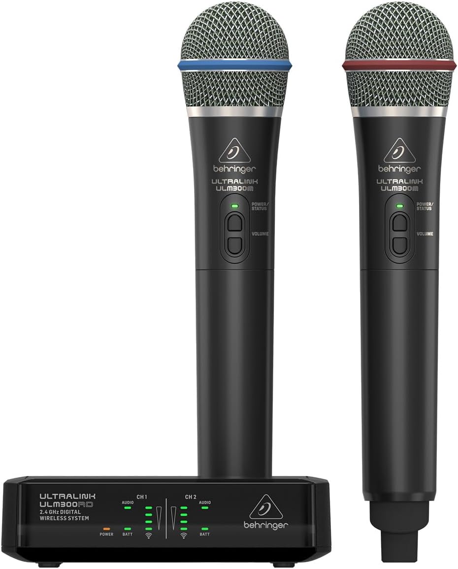 Behringer ULTRALINK ULM302MIC High-Performance 2.4 GHz Digital Wireless System with 2 Handheld Microphones and Receiver