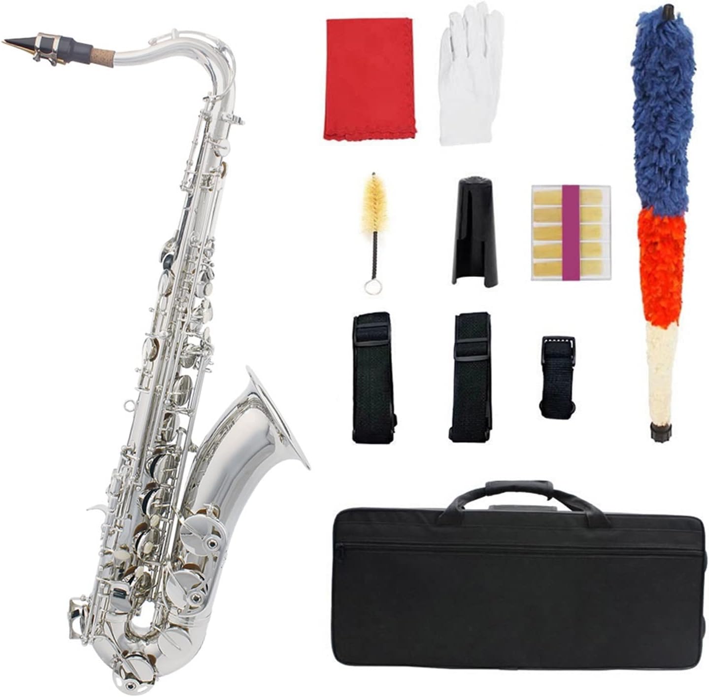 Bb Tenor Saxophone Brass Lacquered Gold B Flat Musical Woodwind Instrument with Case (Color : Silver)
