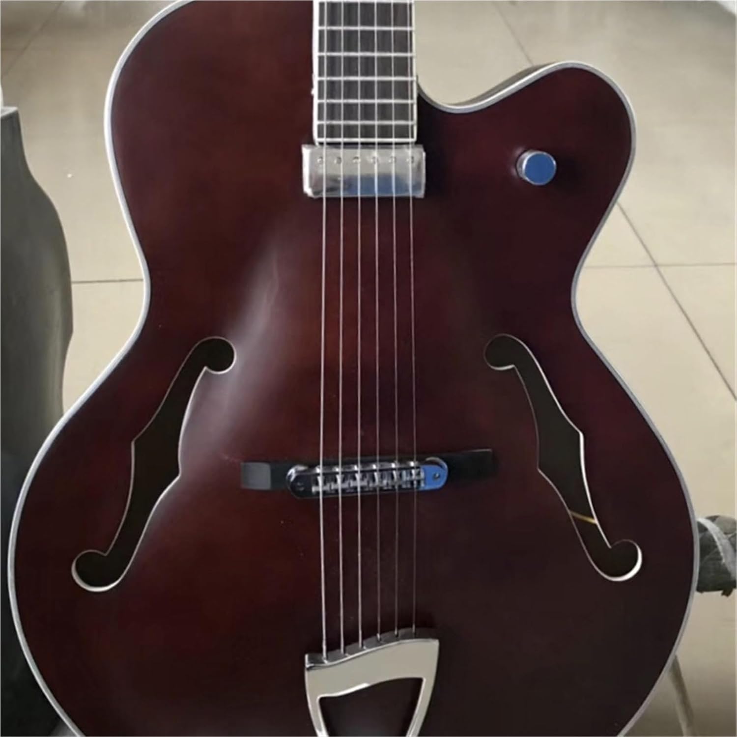 Beginner Electric Guitar Kits Brown Single Cut Rounded Corner Fully Hollow Suspended Single Pickup Jazz Guitar