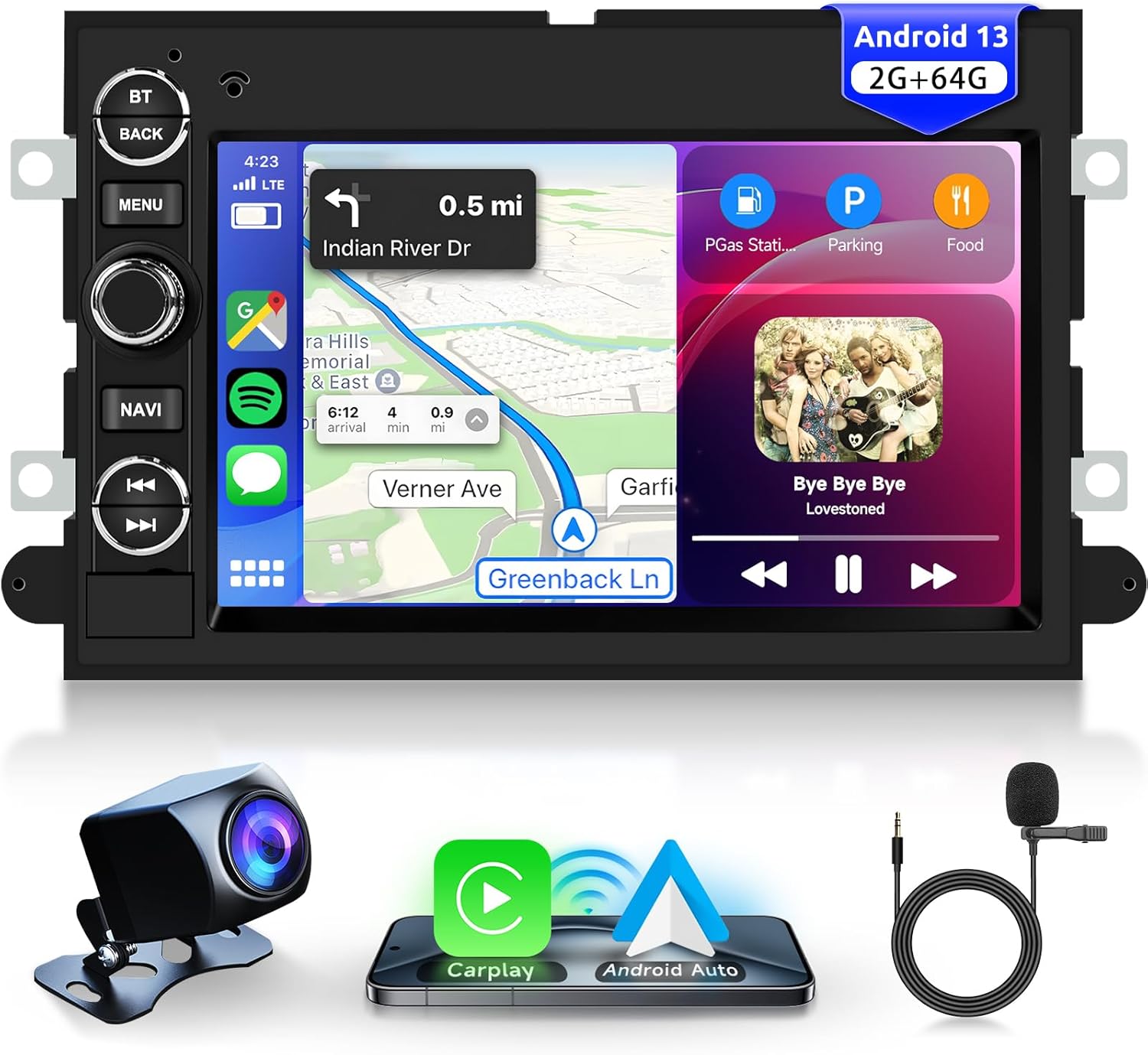 2+64G Android 13 Car Radio Stereo for Ford F150 F250 F350 2004-2014, 7 inch 1080P Touch Screen Car Stereo with Wireless CarPlay Andriod Auto, Bluetooth, GPS, HiFi, SWC, WiFi, HD Backup Camera
