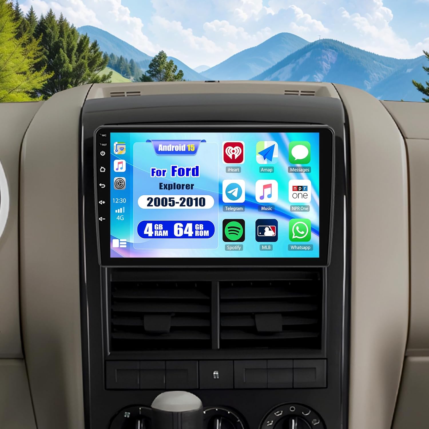 4G+64G Android 15 Car Stereo for Ford Explorer 2005-2010, 10.1 Inch Touchscreen Car Radio with Bluetooth,CarPlay Android Auto, 32EQ/GPS/WiFi/SWC + AHD Backup Camera