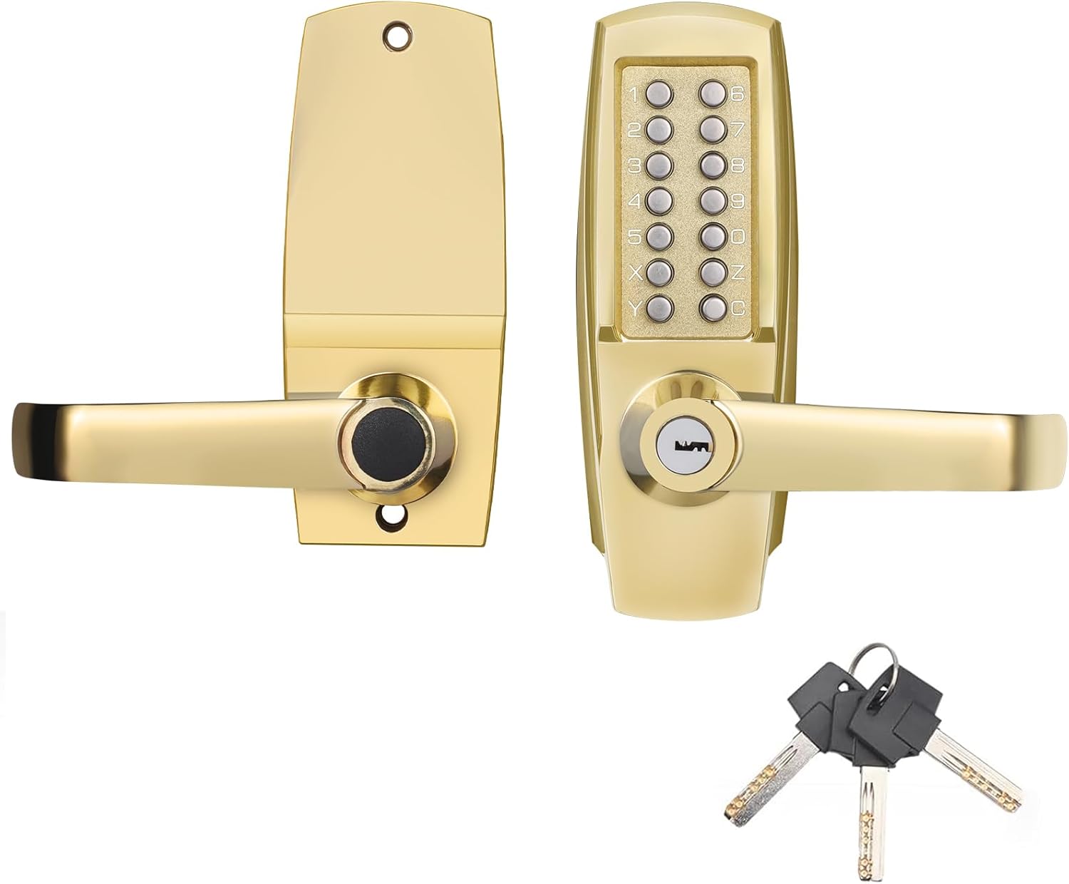 Keyless Entry Door Lock with Handle - Mechanical Door Lock 100% Without Batteries - Easy to Install & Use - Keypad Lock on Zinc-Alloy, Water and Sun Proof for Indoor or Outdoor