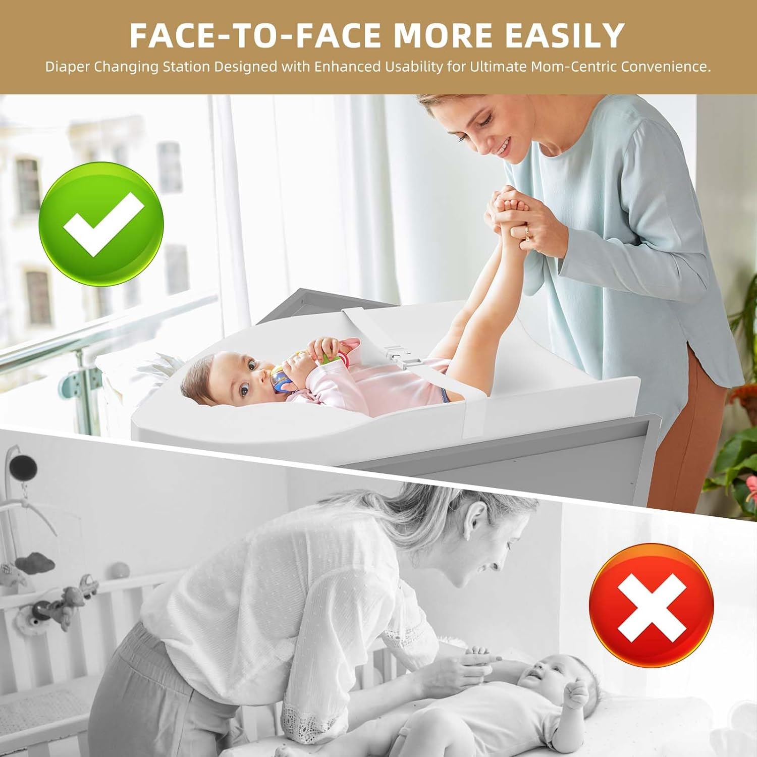 YUFU Baby Corner Changing Table with Storage Drawers, Portable Diaper Changing Station with Baby Changing Pad, Modern Wood Changing Table Dresser for Infants and Toddlers (Gray)