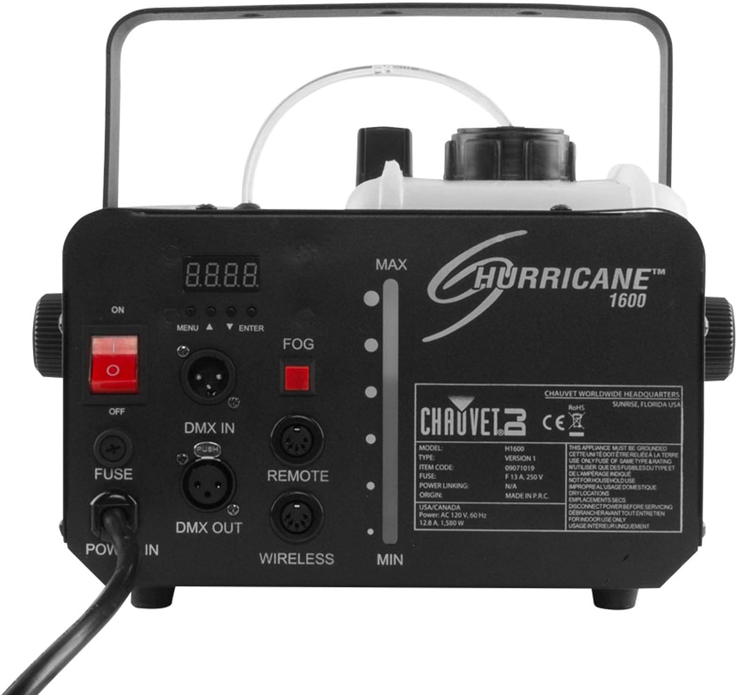 CHAUVET DJ Hurricane 1600 Compact High-Output Fog Machine w/Timer Remote & Automatic Shut-Off, BLACK