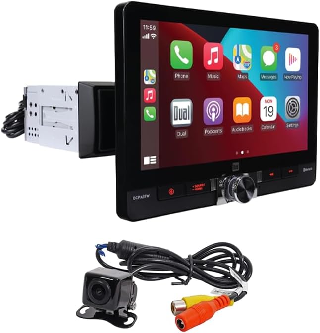 Dual Electronics DCPA81W 8-inch Certified Wireless Apple Carplay Android Auto Car Stereo with XCAM150 Backup Camera Bundle