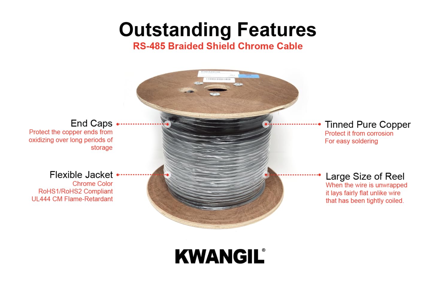 24AWG 2Pr RS-485 Shielded Cable - Equal to Belden 9842, Str TC, PE Ins, OS+Drain+TC BRD, PVC JKT, 120 ohm for Low Voltage Analog Signals/Digital Control (Chrome 500FT)