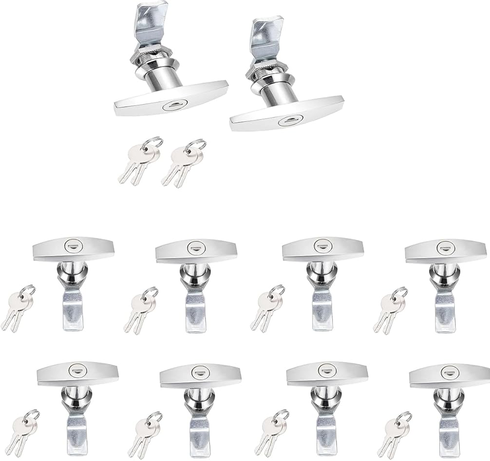 T-Handle Door Locks Toolbox Locks, Truck Cap Locking with Keys, T-Handle Lock for Camper RV Truck (10 Packs, Silver)