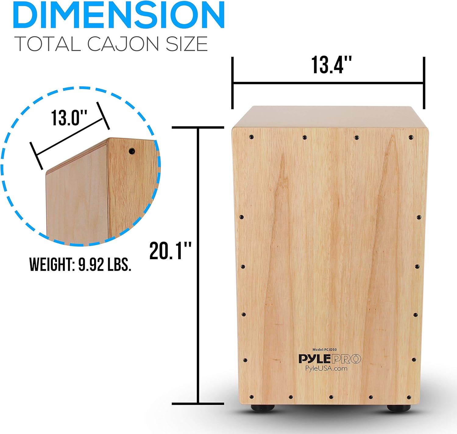 Pyle Wooden Hand Drum Percussion Beat Box-Hybrid Electronic Style Acoustic E-Cajon w/Built-in Pickup Connector, Internal Guitar Snare String PCJD50