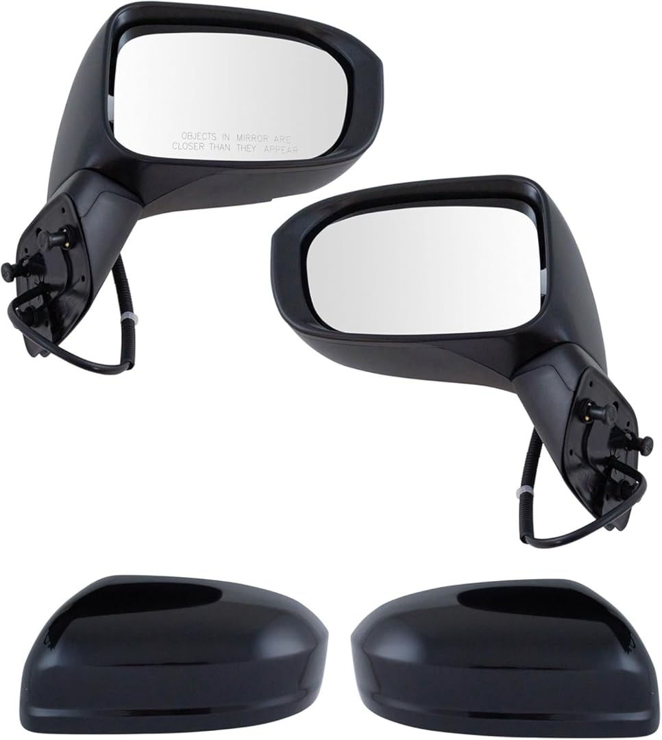 TRQ Driver & Passenger Side Power Mirror Set Textured Black Compatible with 2014-2015 Honda Civic, Replaces HO1320282 HO1321282