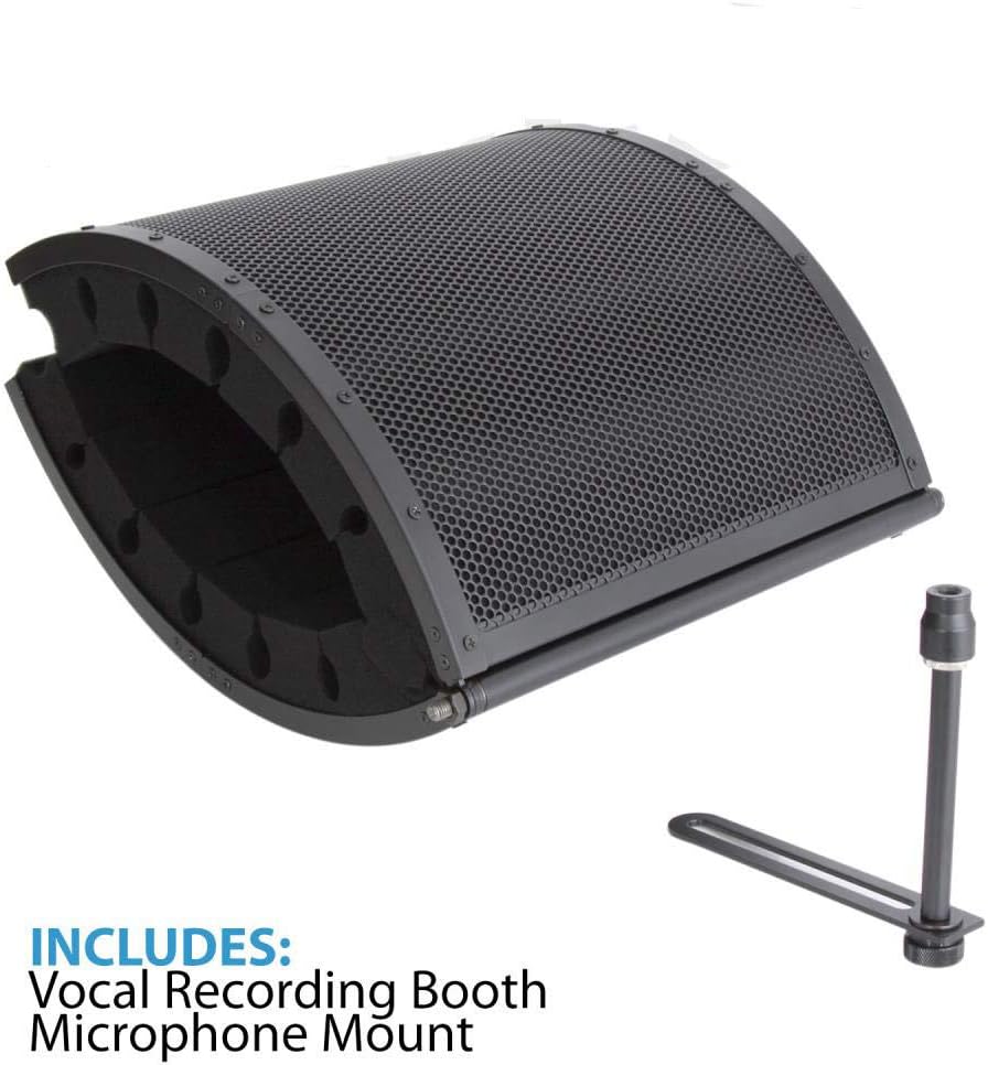 PyleUsa Mini Portable Vocal Recording Booth - Use with Standard Microphone,Isolation Noise Filter Reflection Shield for Studio Quality Audio - Dual Acoustic Foam Soundproof Panel PSMRS09 Black