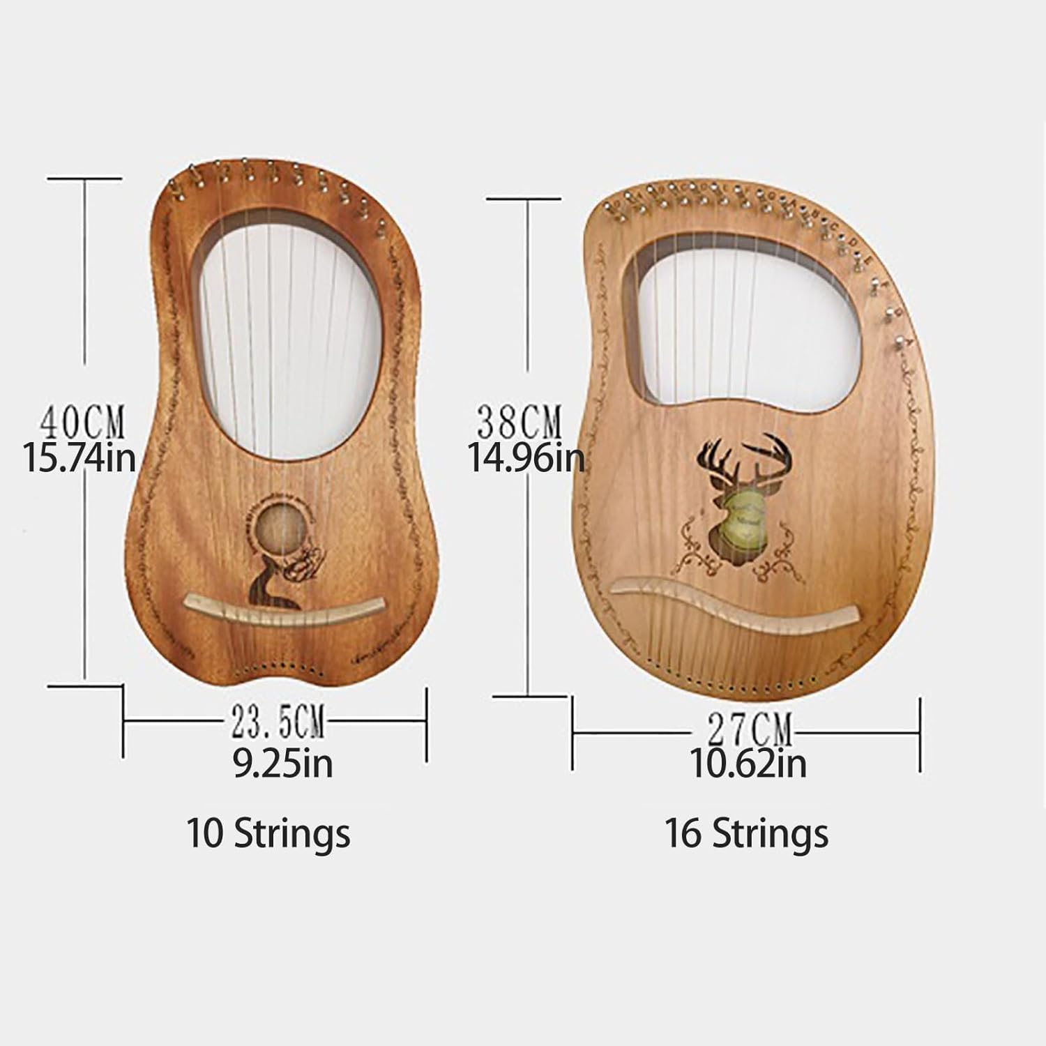 Single-Board Lyre Harp, 10-String Adult/Children Easy-to-Learn Lap Harp, Portable Small Harp Instruments (Color : 10 String Log Color Leaf)