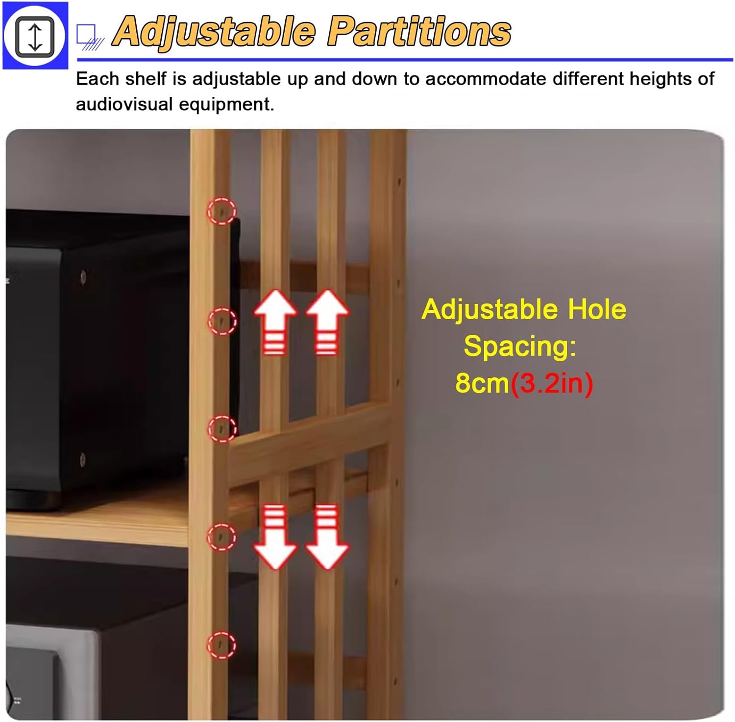 Home Stereo Racks and Stands on Wheels, Mobile Bamboo Audio Amplifier Media Cabinet 2 3 4 5 Layer Adjustable Height, Living Room/Bedroom/Farmhouse Standing Media Shelf,Brown L 55cm/H 3Tier