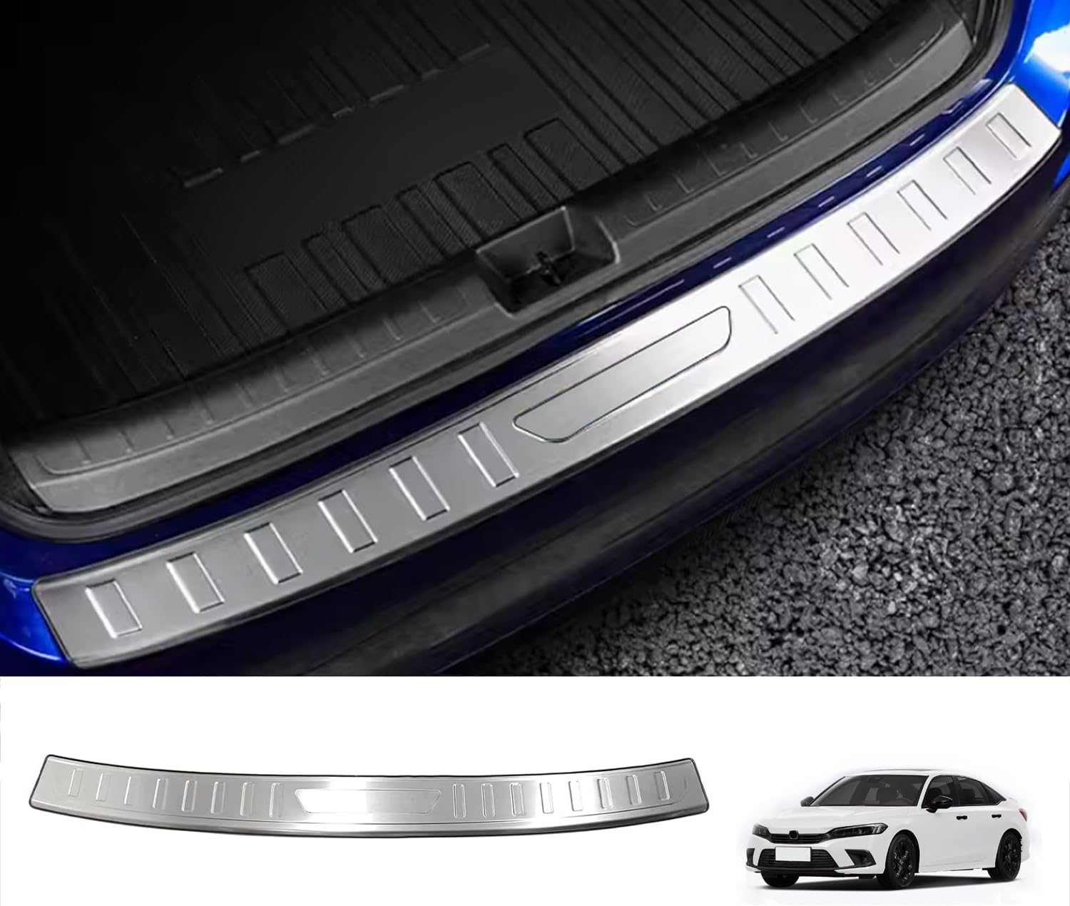 Car Accessories Rear Outside&Inside Bumper Sill Plate Guard Cover Trim Decorative Molding Compatible with Honda Civic 11th Gen Sedan 2022 2023 2024 (Set:Silver) 2PCS Stainless Steel