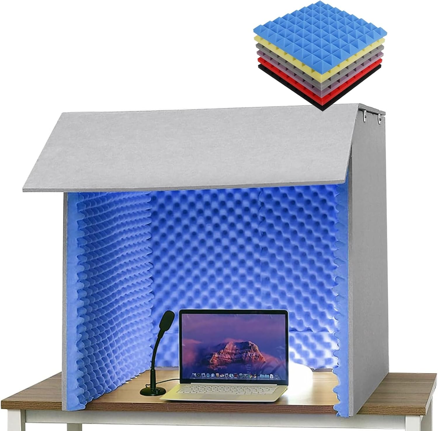 Desktop Soundproof Enclosure, Microphone Soundproof Room, Portable Recording Studio, Suitable for Dubbing Learning (Blue)
