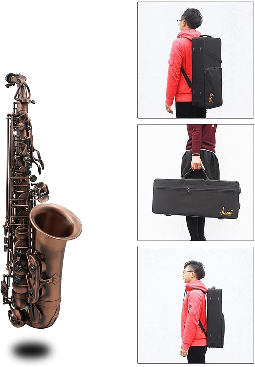 Sax Beginners Kit Professional EB E- Flat Alto Saxophone Sax Red Bronze Bend Abalone Shell Key Carve Pattern with Case Gloves Wind Instrument