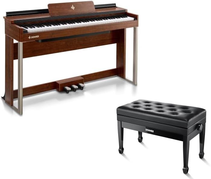 Donner Digital Piano with 88 Key Dynamic Graded Hammer Action Weighted Keyboard Piano+ Donner Adjustable Duet Piano Bench with Storage