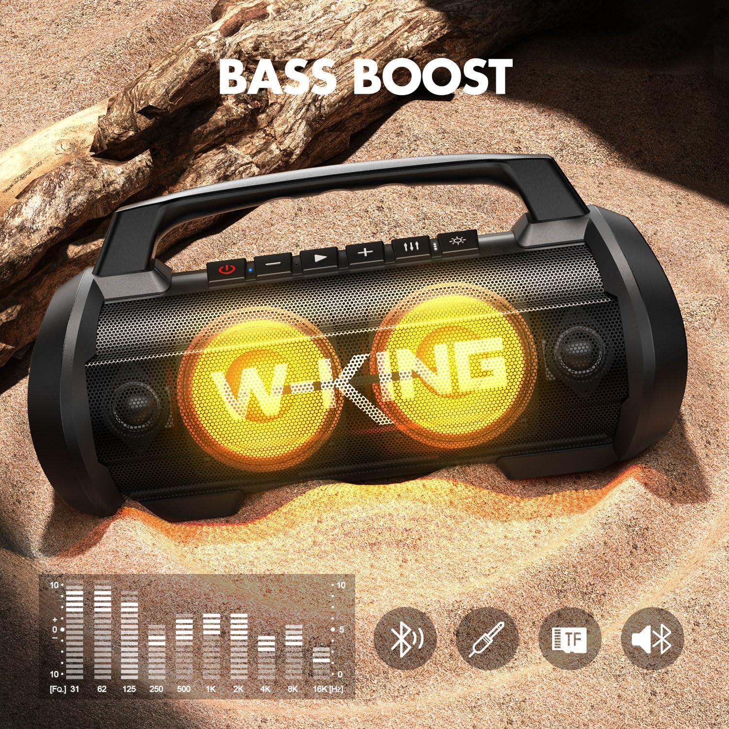 W-KING Portable Bluetooth Speaker with Wireless Microphone, 120W Peak 70W RMS Waterproof Speakers with Subwoofer Outdoor Speakers Bluetooth Boombox/42H/Bass Up/DSP/AUX/Stereo Pairing