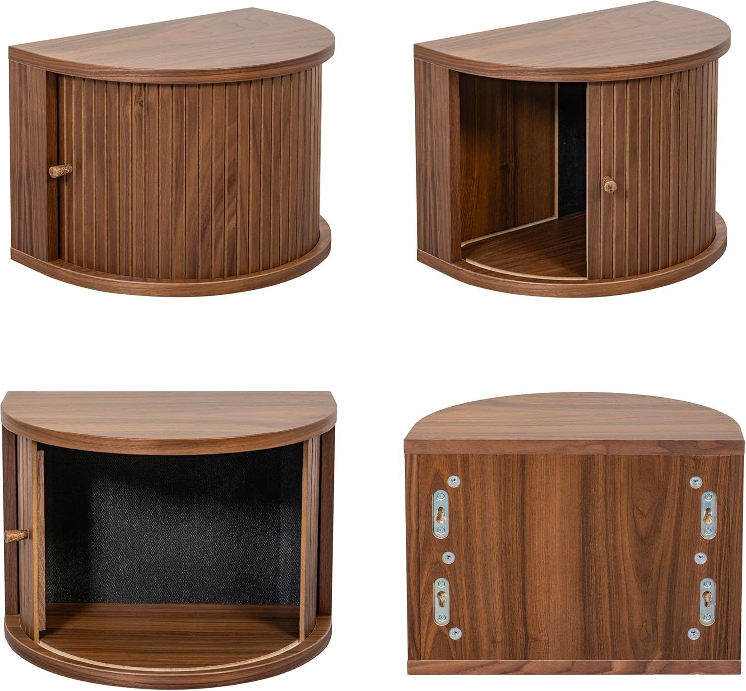 WERMO 16'' Floating Nightstand with Storage and Sliding Door - Floating Side Table for Living Room, Bedroom and Office. Mid Century Modern Nightstand Wood, Bedside Shelf Wall Mount (Walnut)