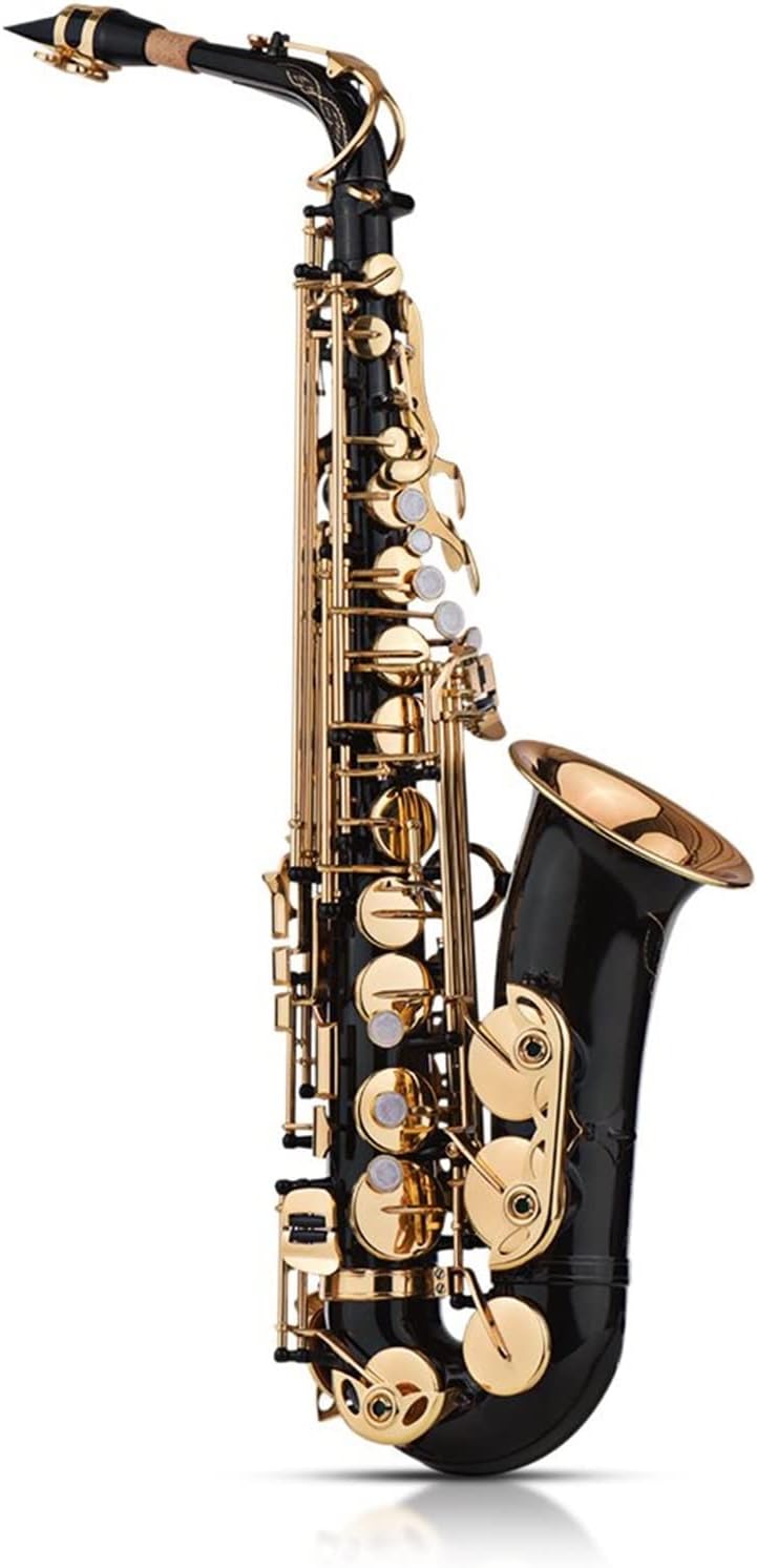 Sax Beginners Kit EB Alto Saxophone Sax Brass Lacquered Gold 82Z Key Type with Carry Case Gloves Cleaning Cloth Brush Sax Straps Reeds Wind Instrument