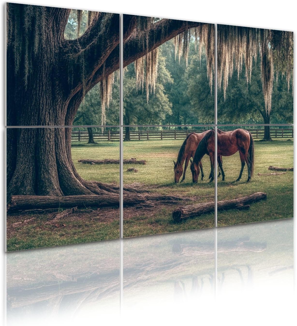 6 Pack Art Acoustic Panels Self Adhesive Three horses pasture live oak Decorative Soundproof Wall Panels Sound Absorbing Panel 48