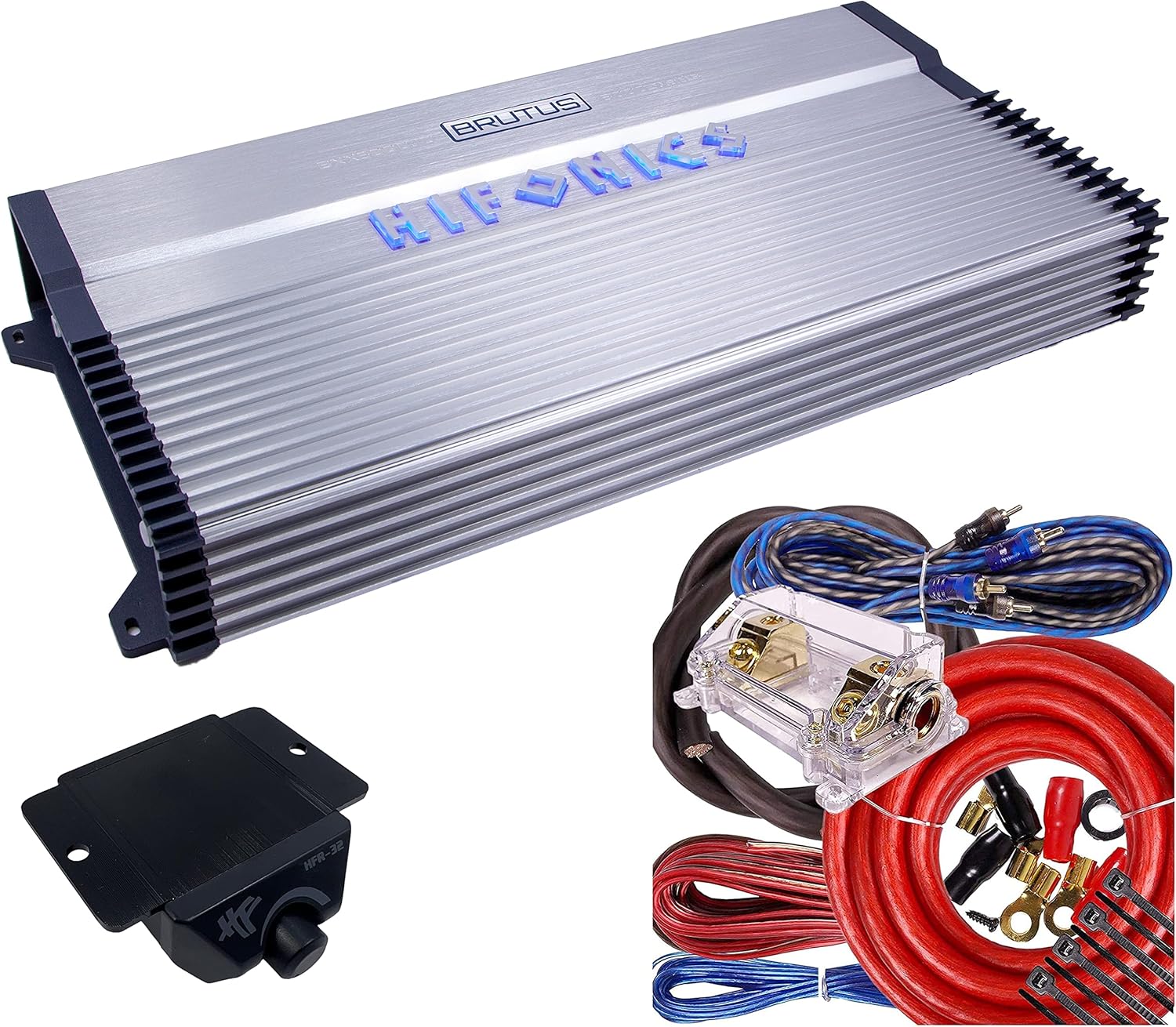 Hifonics BXX6000.1D 6000 Watt RMS 1-Channel Monoblock D Class Amplifier Brutus Car Audio with Red 0 Gauge Installation Kit Bundle,Silver